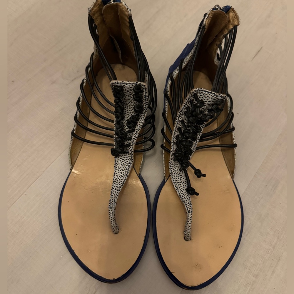 L.A.M.B Reagon‎ Leather Sandals Indigo Blue/White - Picture 3 of 5